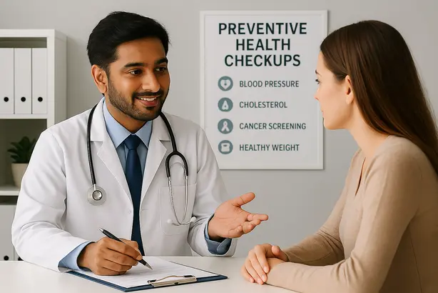 Doctor and patient discussing preventive health checkups